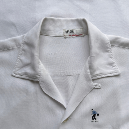 1960s White Embroidered Rayon Sport Shirt