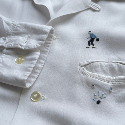 1960s White Embroidered Rayon Sport Shirt