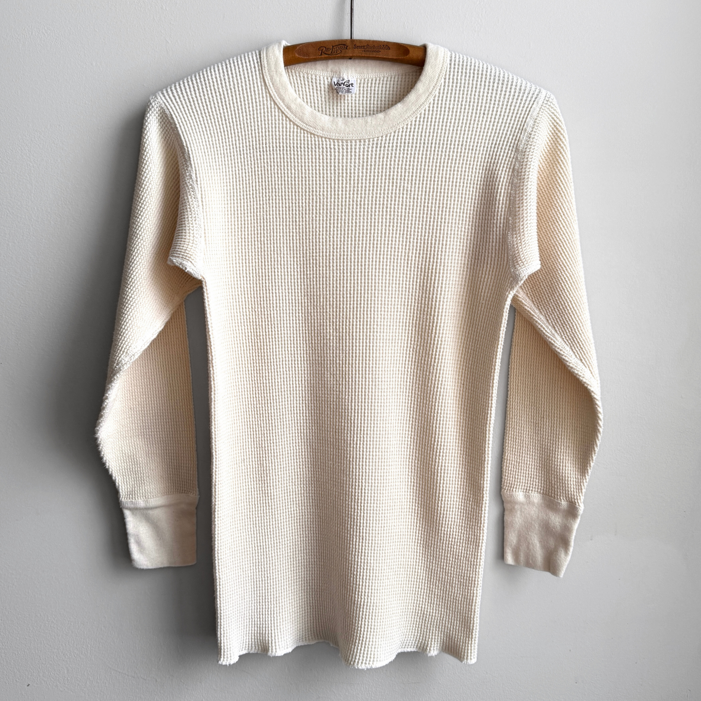 Vintage 1980s Off White Waffle Knit Thermal Long Sleeve  - Shop ThreadCount Vintage Co.