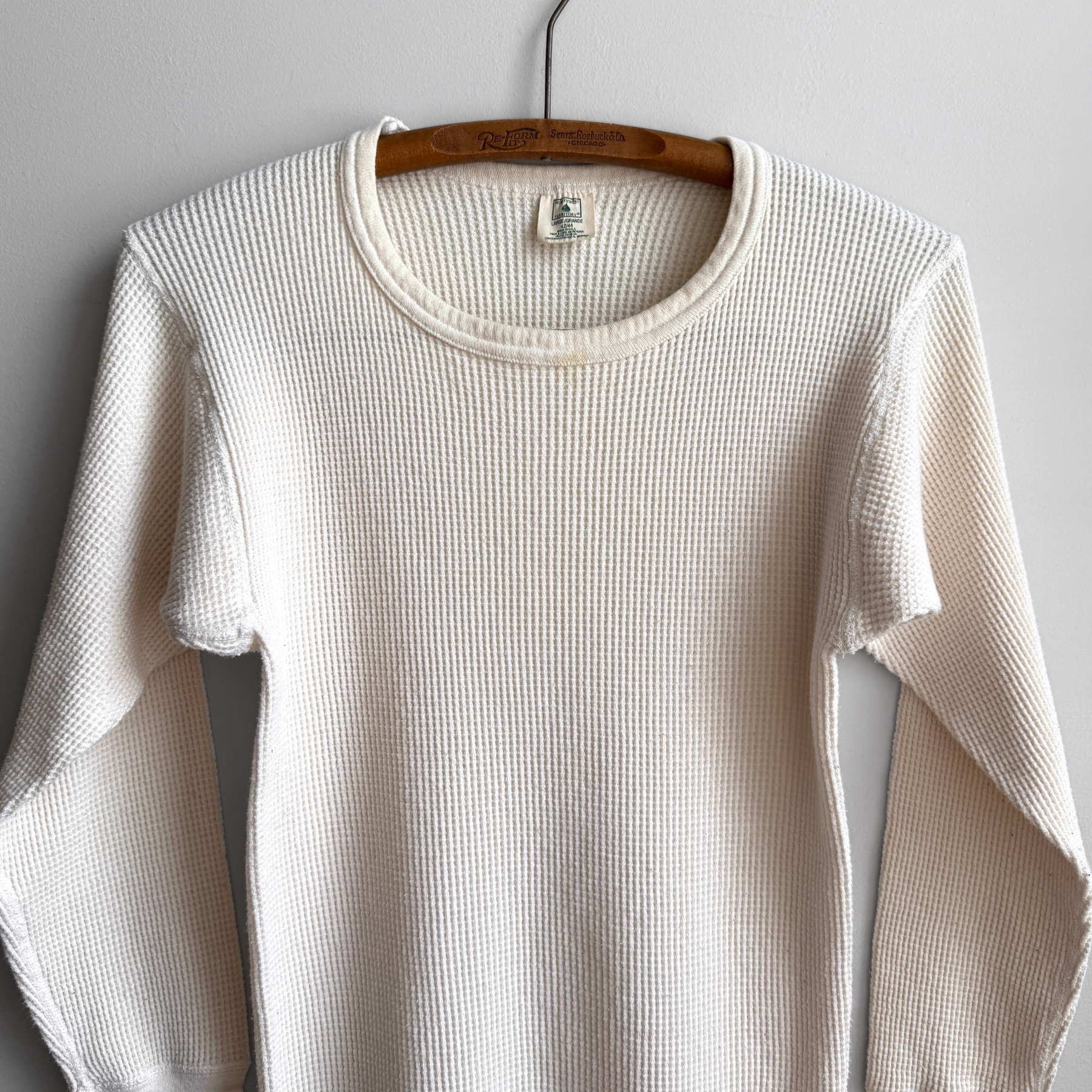 Vintage 1980s White Waffle Knit Thermal Long Sleeve  - Shop ThreadCount Vintage Co.