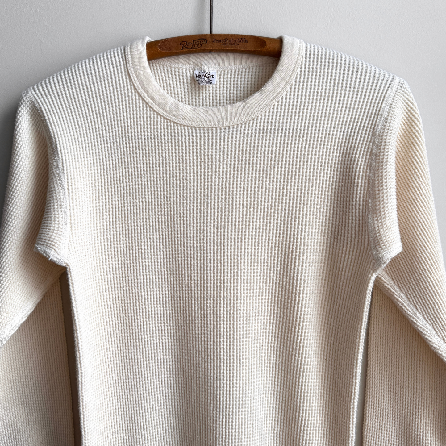 Vintage 1980s Off White Waffle Knit Thermal Long Sleeve  - Shop ThreadCount Vintage Co.