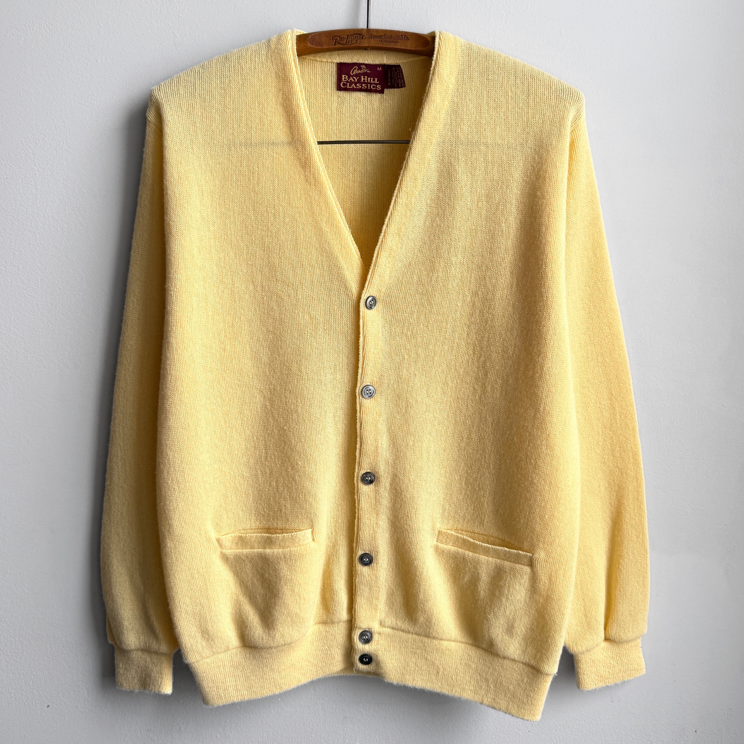 Vintage 1980s Light Yellow Acrylic Knit Cardigan  - Shop ThreadCount Vintage Co.