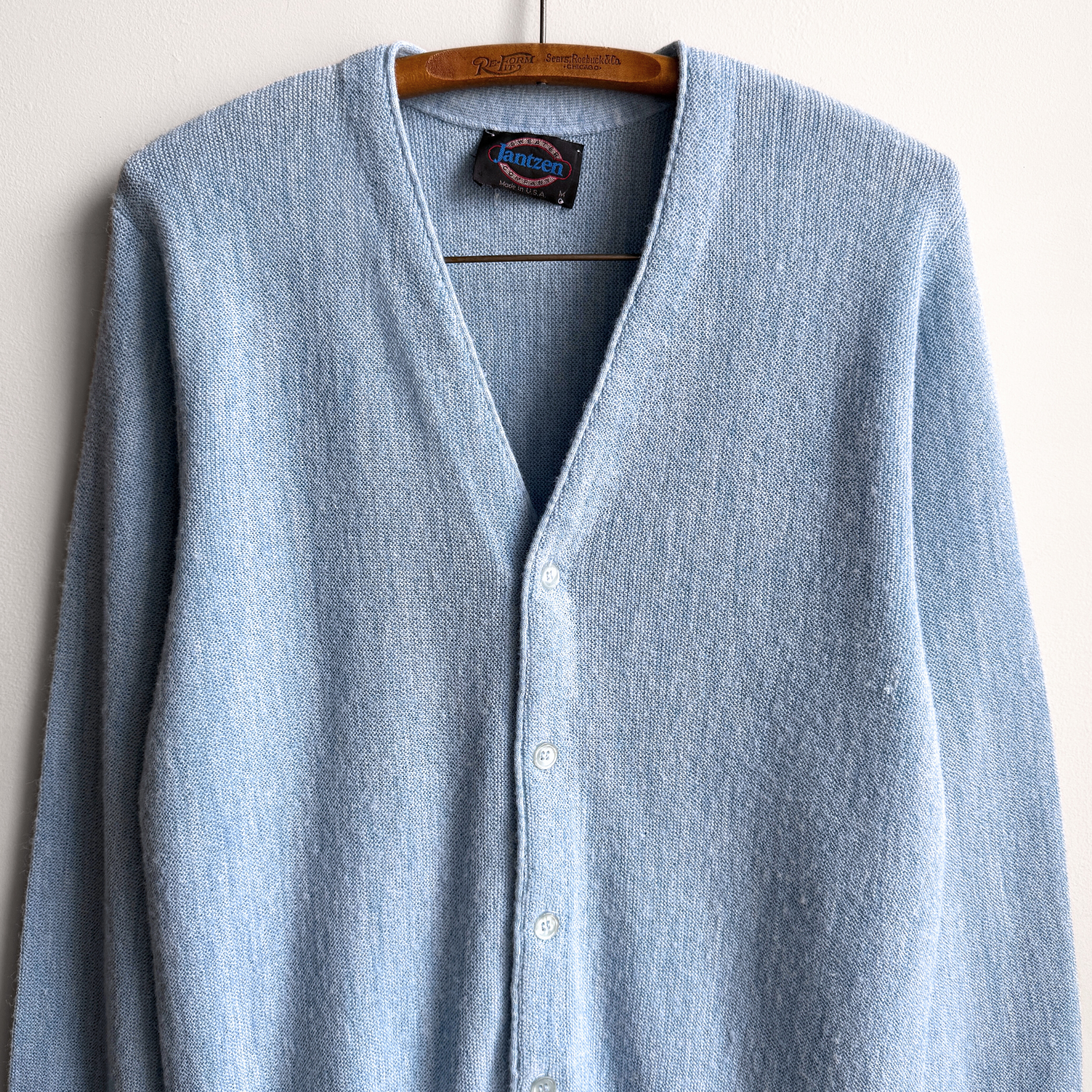 Vintage 1980s Light Blue Acrylic Knit Cardigan  - Shop ThreadCount Vintage Co.