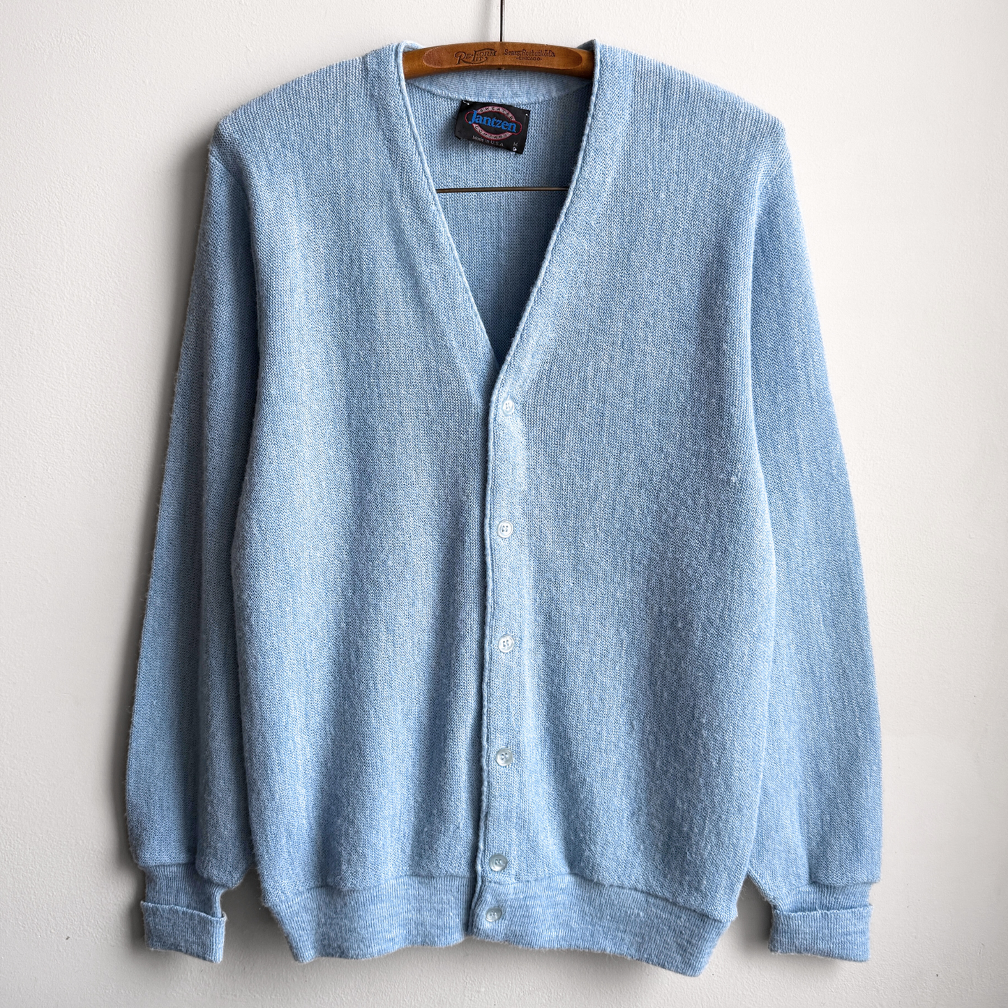 Vintage 1980s Light Blue Acrylic Knit Cardigan  - Shop ThreadCount Vintage Co.