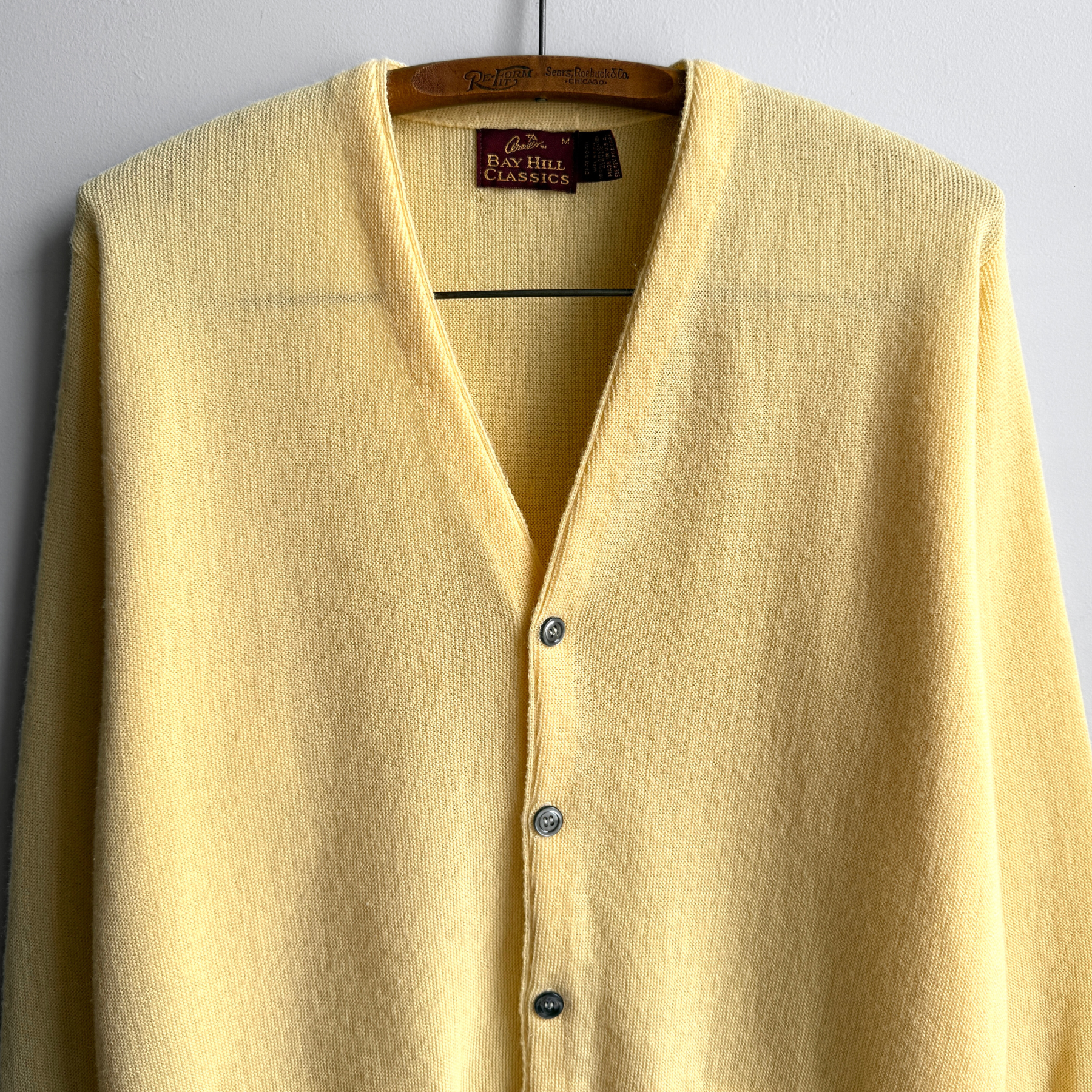 Vintage 1980s Light Yellow Acrylic Knit Cardigan  - Shop ThreadCount Vintage Co.