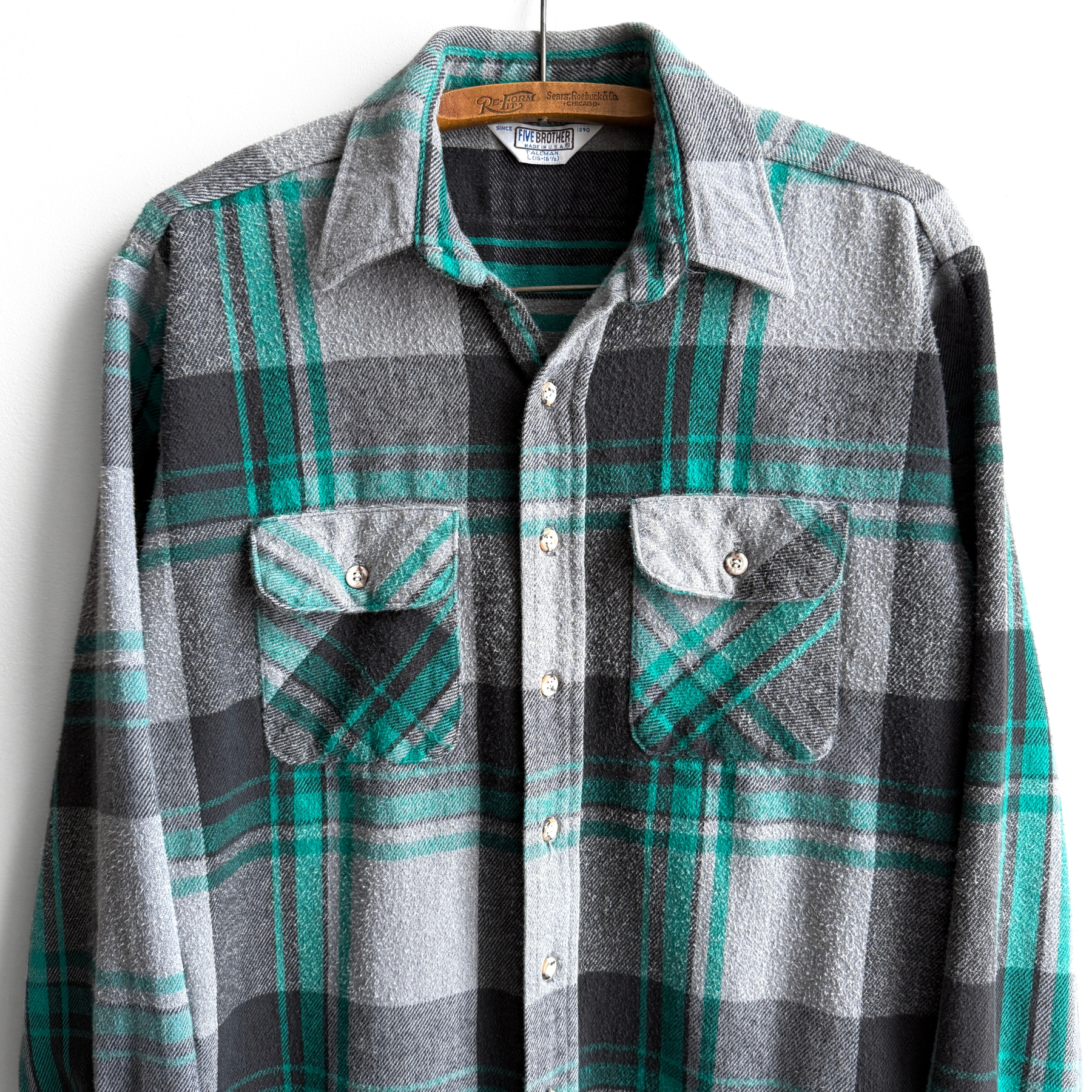 Vintage 1980s Green & Grey Heavy Cotton Plaid Flannel Shirt  - Shop ThreadCount Vintage Co.