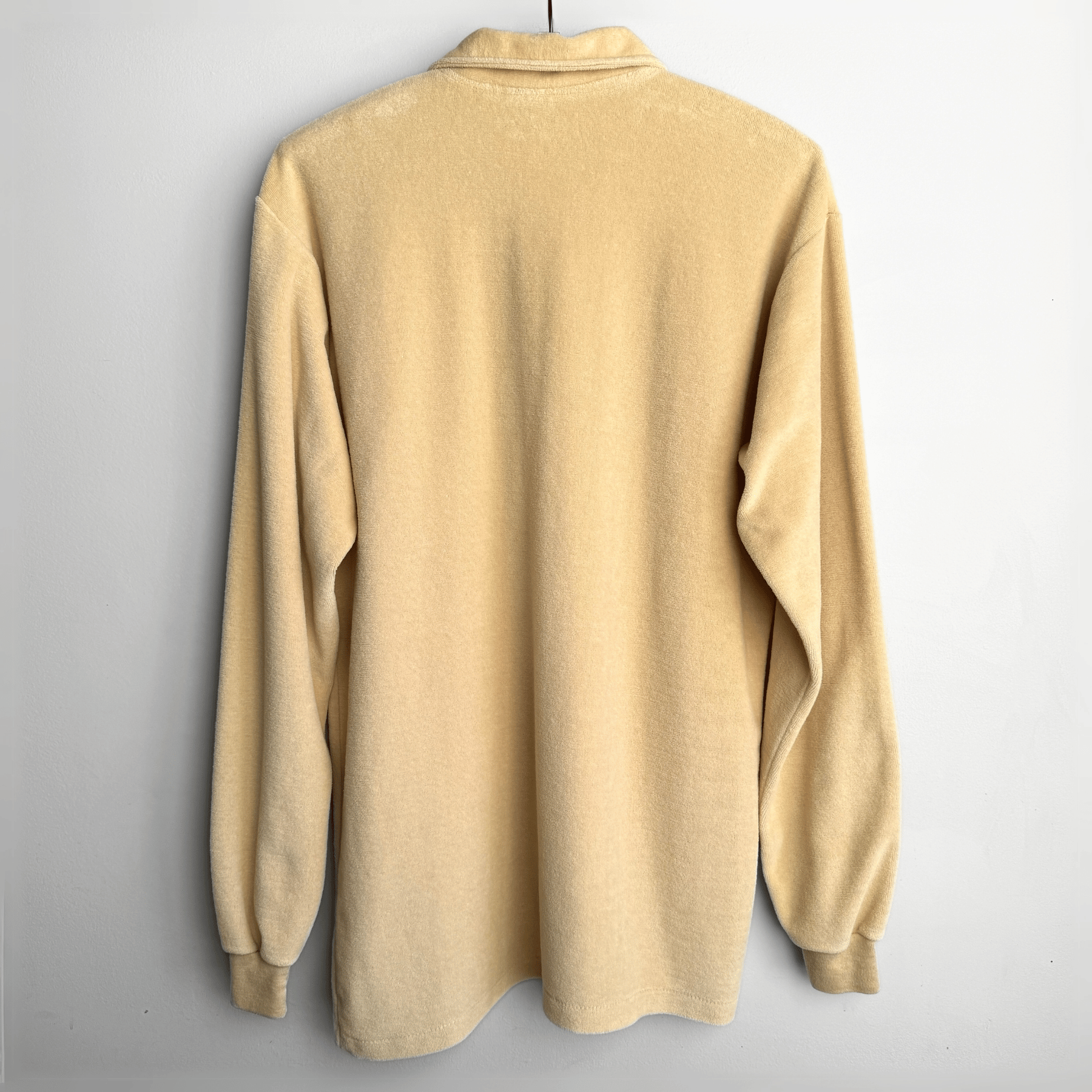 Vintage 1970s Light Yellow Velour Long Sleeve Polo Shirt  - Shop ThreadCount Vintage Co.