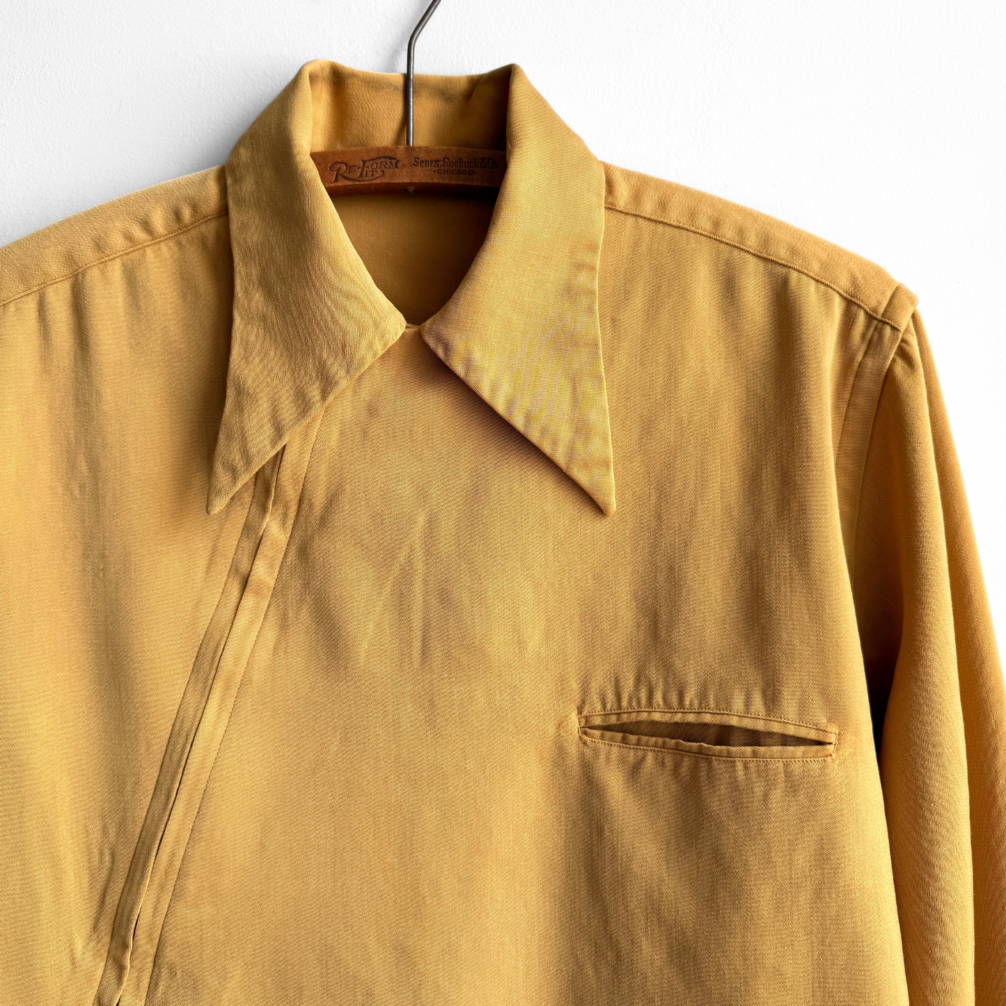 Vintage 1940s Yellow Western Diagonal Zip Up Gabardine Shirt  - Shop ThreadCount Vintage Co.