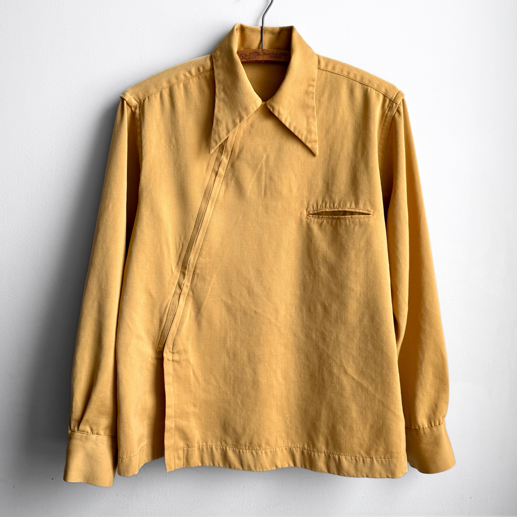 Vintage 1940s Yellow Western Diagonal Zip Up Gabardine Shirt  - Shop ThreadCount Vintage Co.