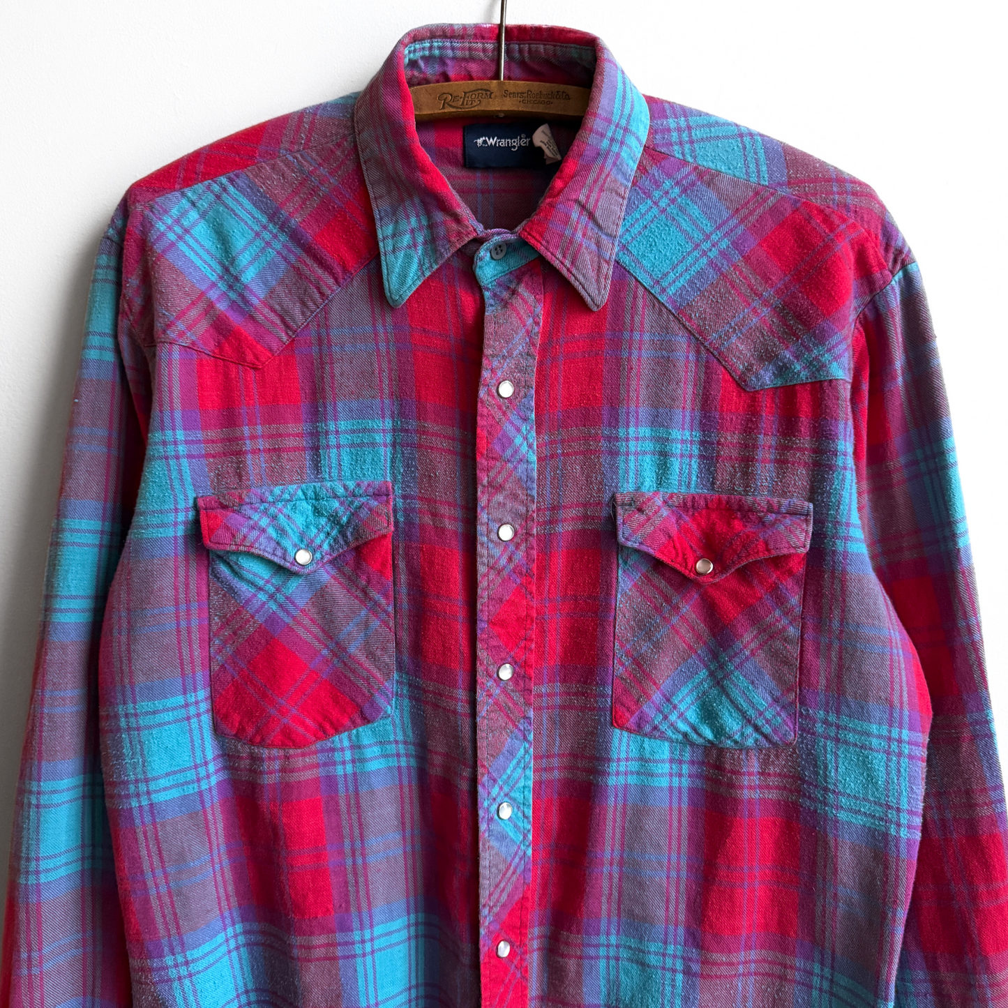 Vintage 1980s Red & Blue Western Plaid Button Up Shirt  - Shop ThreadCount Vintage Co.