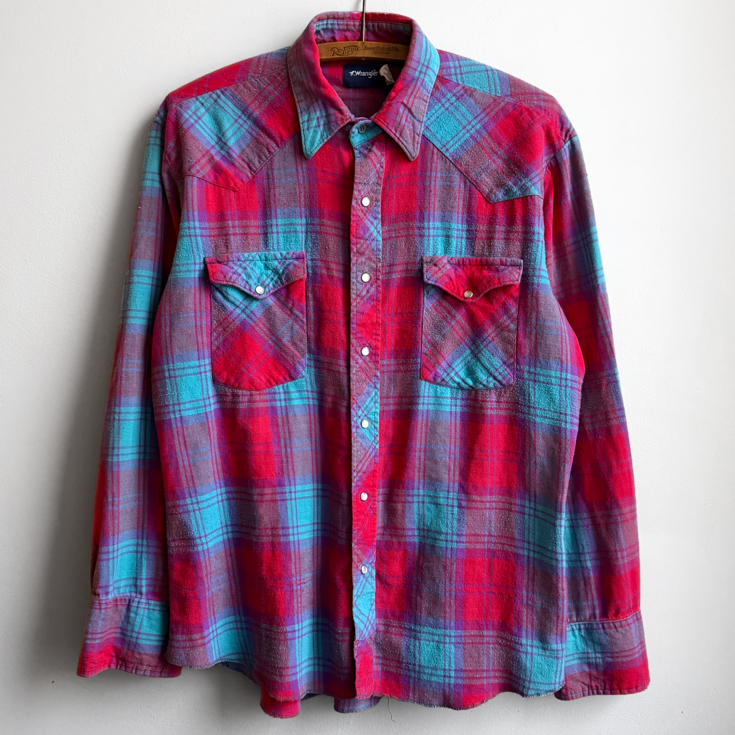 Vintage 1980s Red & Blue Western Plaid Button Up Shirt  - Shop ThreadCount Vintage Co.