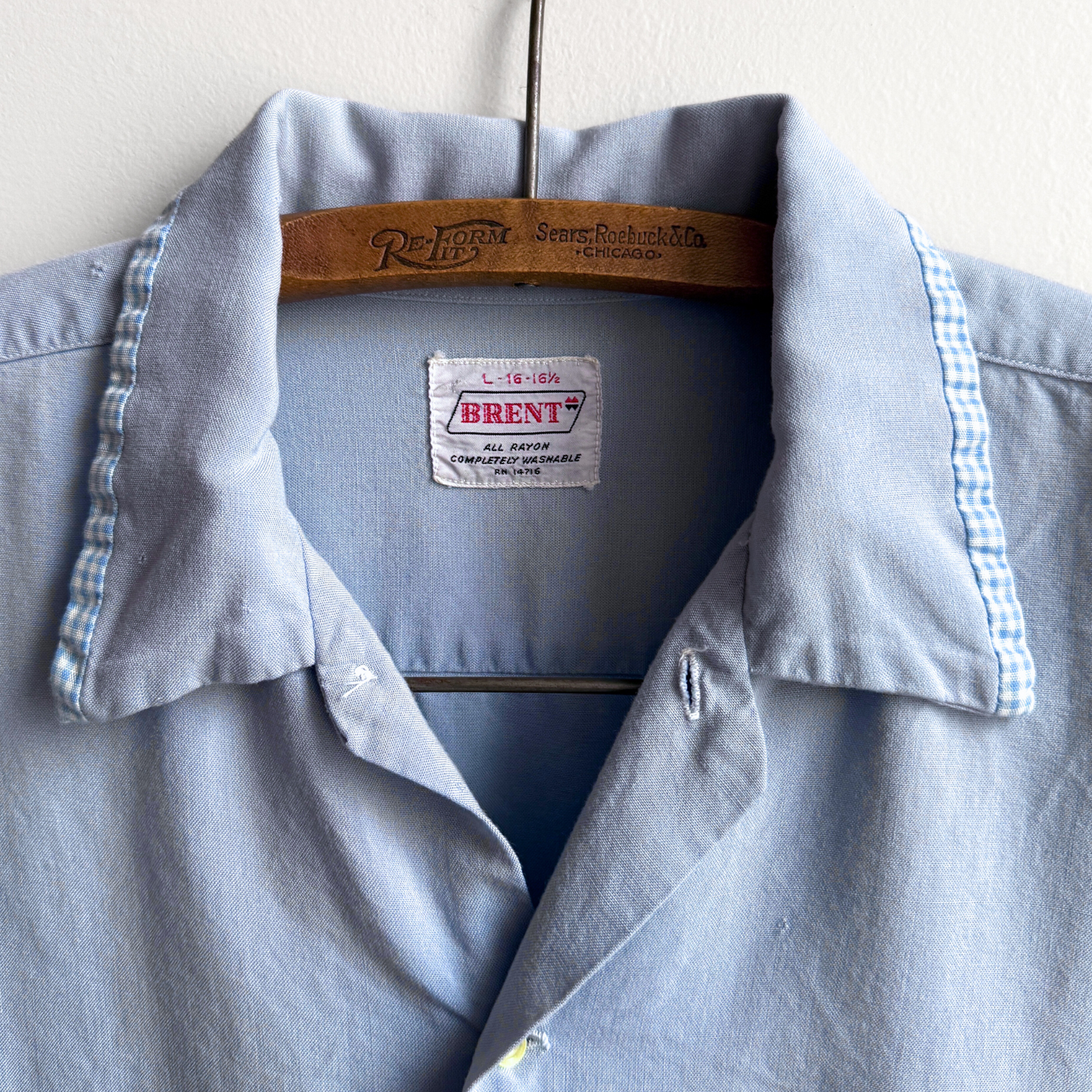 Vintage 1960s Baby Blue Double Button Rayon Shirt  - Shop ThreadCount Vintage Co.