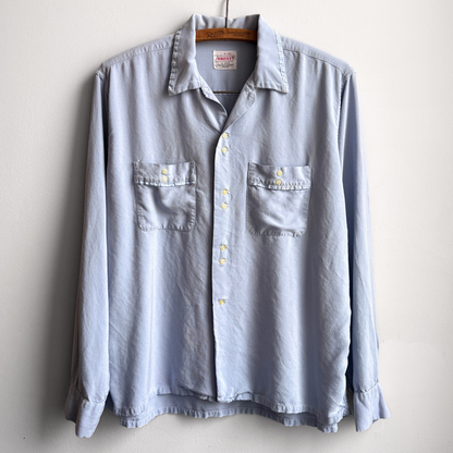 1960s Brent Baby Blue Double Button Rayon Shirt  - Shop ThreadCount Vintage Co.
