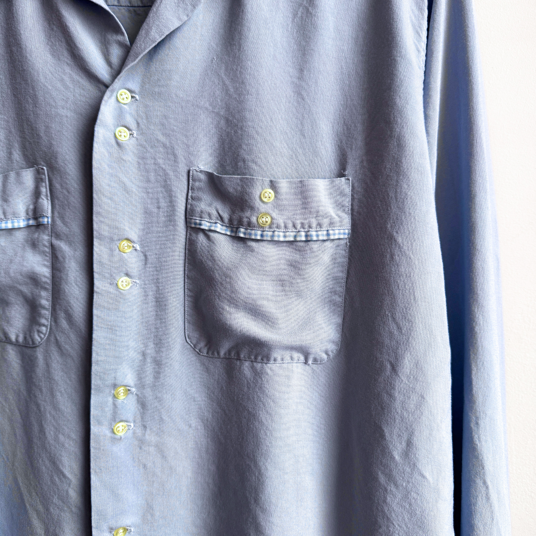 Vintage 1960s Baby Blue Double Button Rayon Shirt  - Shop ThreadCount Vintage Co.