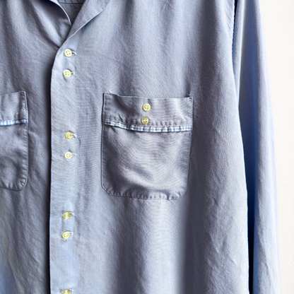 1960s Brent Baby Blue Double Button Rayon Shirt  - Shop ThreadCount Vintage Co.