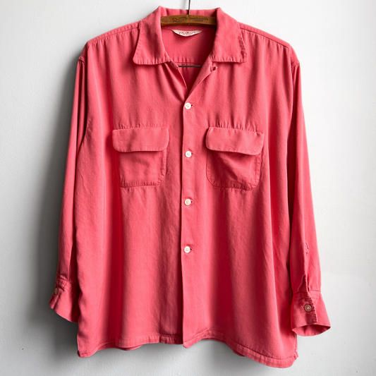 Vintage 1950s Pilgrim Hot Pink Loop Collar Rayon Shirt  - Shop ThreadCount Vintage Co.