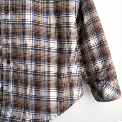1970s Brown & White Quilted Plaid Flannel Shirt  - Shop ThreadCount Vintage Co.