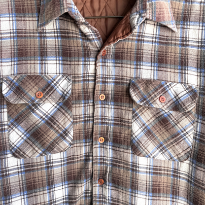1970s Brown & White Quilted Plaid Flannel Shirt  - Shop ThreadCount Vintage Co.
