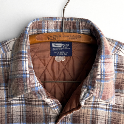 1970s Brown & White Quilted Plaid Flannel Shirt  - Shop ThreadCount Vintage Co.