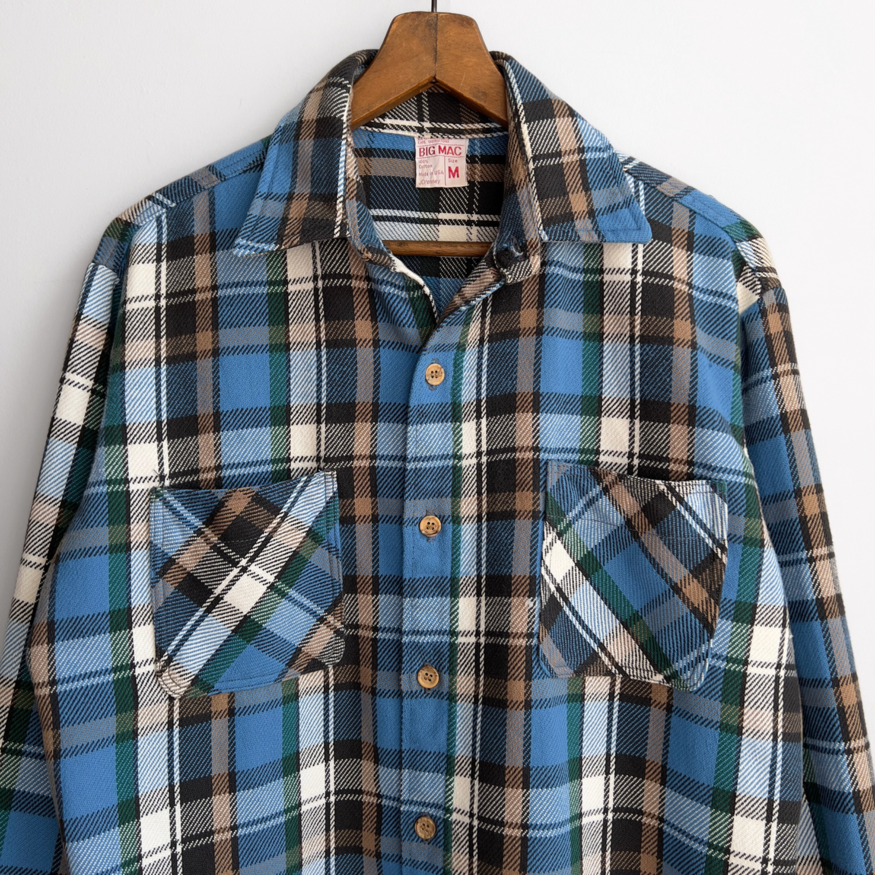 Vintage 1970s Big Mac Blue Plaid Cotton Flannel Shirt  - Shop ThreadCount Vintage Co.