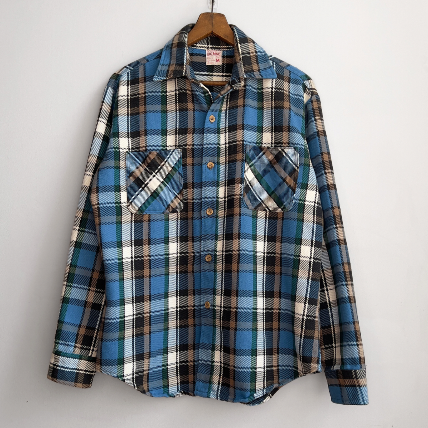 Vintage 1970s Big Mac Blue Plaid Cotton Flannel Shirt  - Shop ThreadCount Vintage Co.