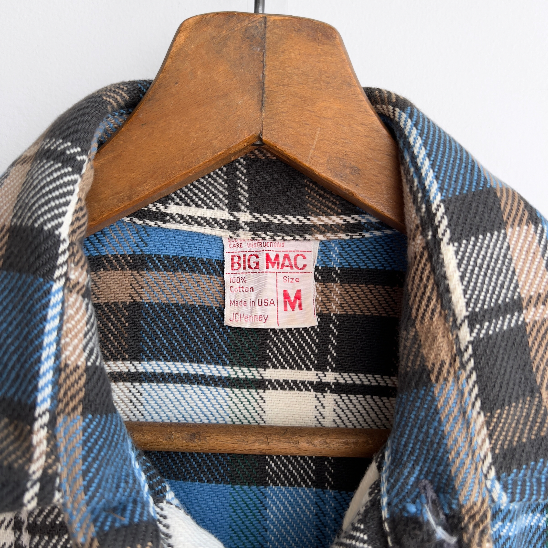 Vintage 1970s Big Mac Blue Plaid Cotton Flannel Shirt  - Shop ThreadCount Vintage Co.