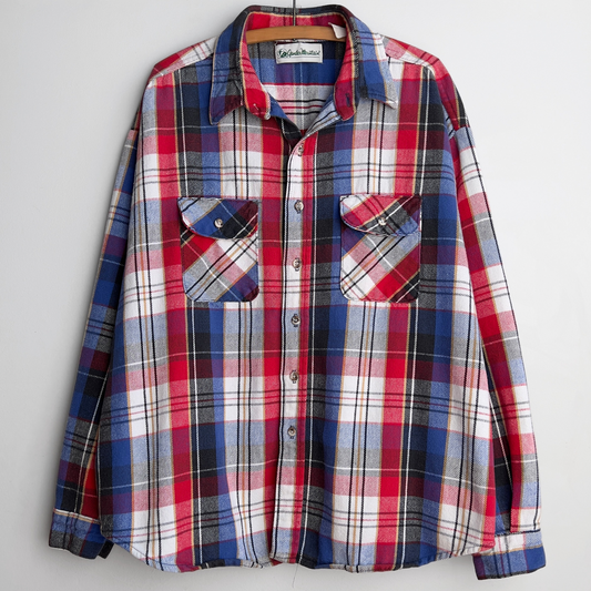 Vintage 1980s Blue & Red Heavy Cotton Plaid Flannel Shirt  - Shop ThreadCount Vintage Co.