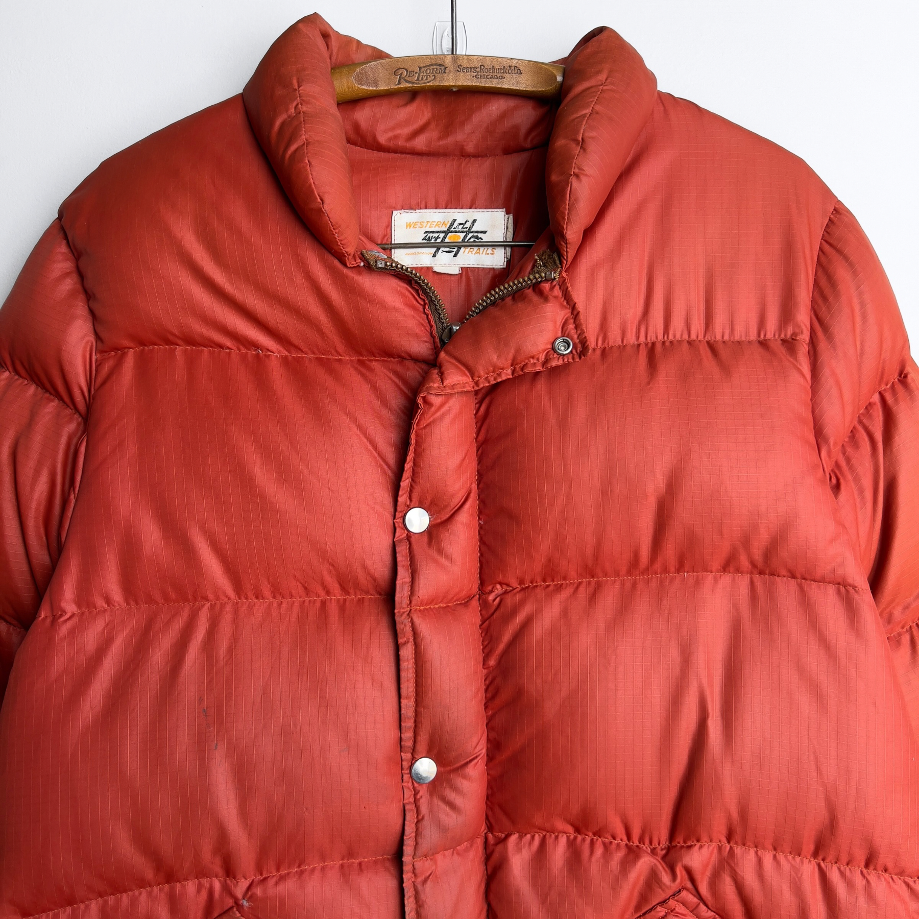 Vintage 1970s Dark Orange Goose Down Puffer Jacket  - Shop ThreadCount Vintage Co.