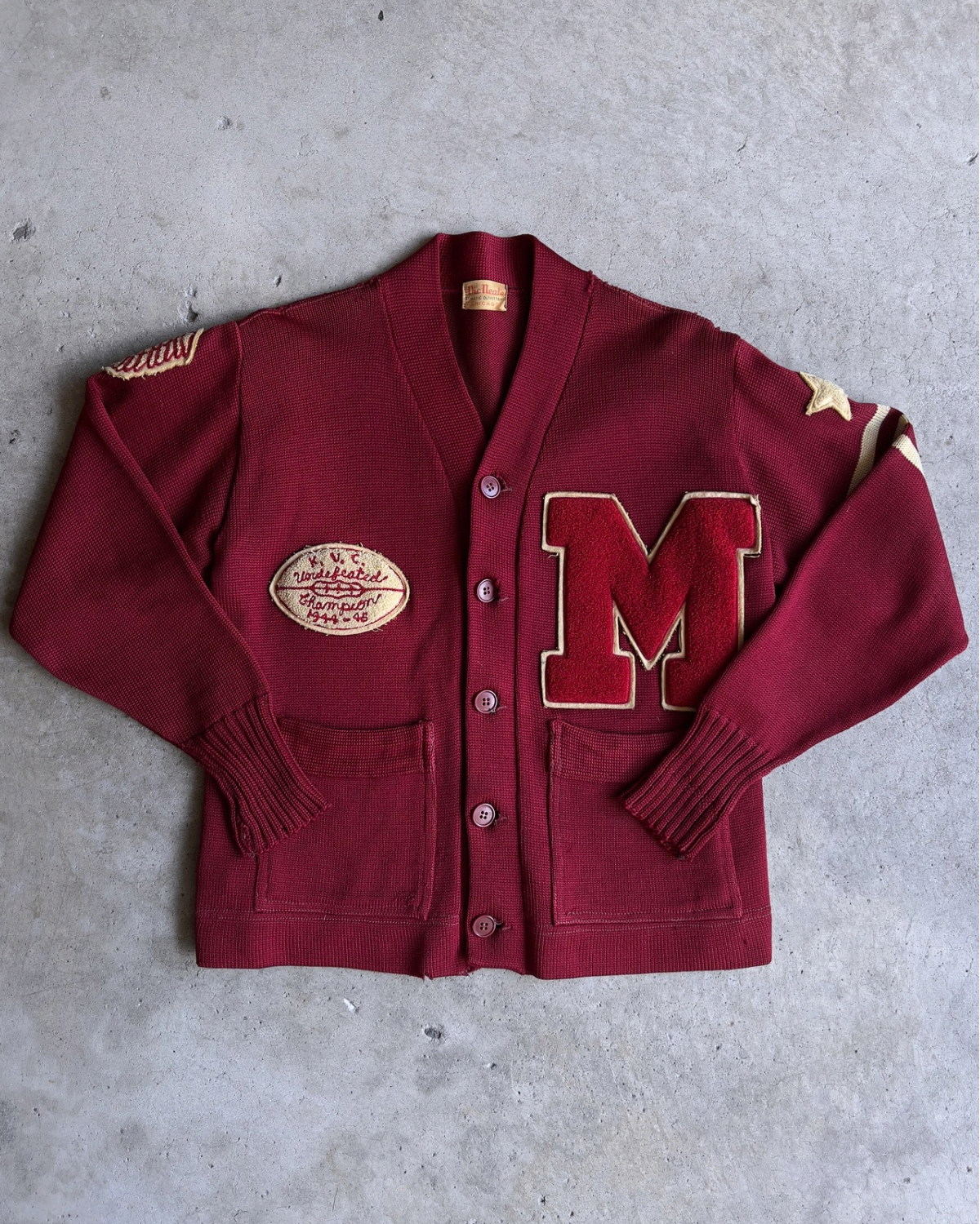 Vintage 1940s K.V.C. Football Champions Letterman Cardigan  - Shop ThreadCount Vintage Co.