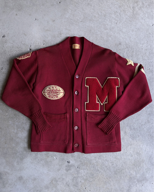 Vintage 1940s K.V.C. Football Champions Letterman Cardigan  - Shop ThreadCount Vintage Co.