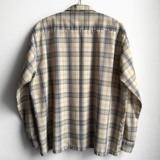 Vintage 1960s Green & Blue Poly Blend Loop Collar Plaid Shirt  - Shop ThreadCount Vintage Co.