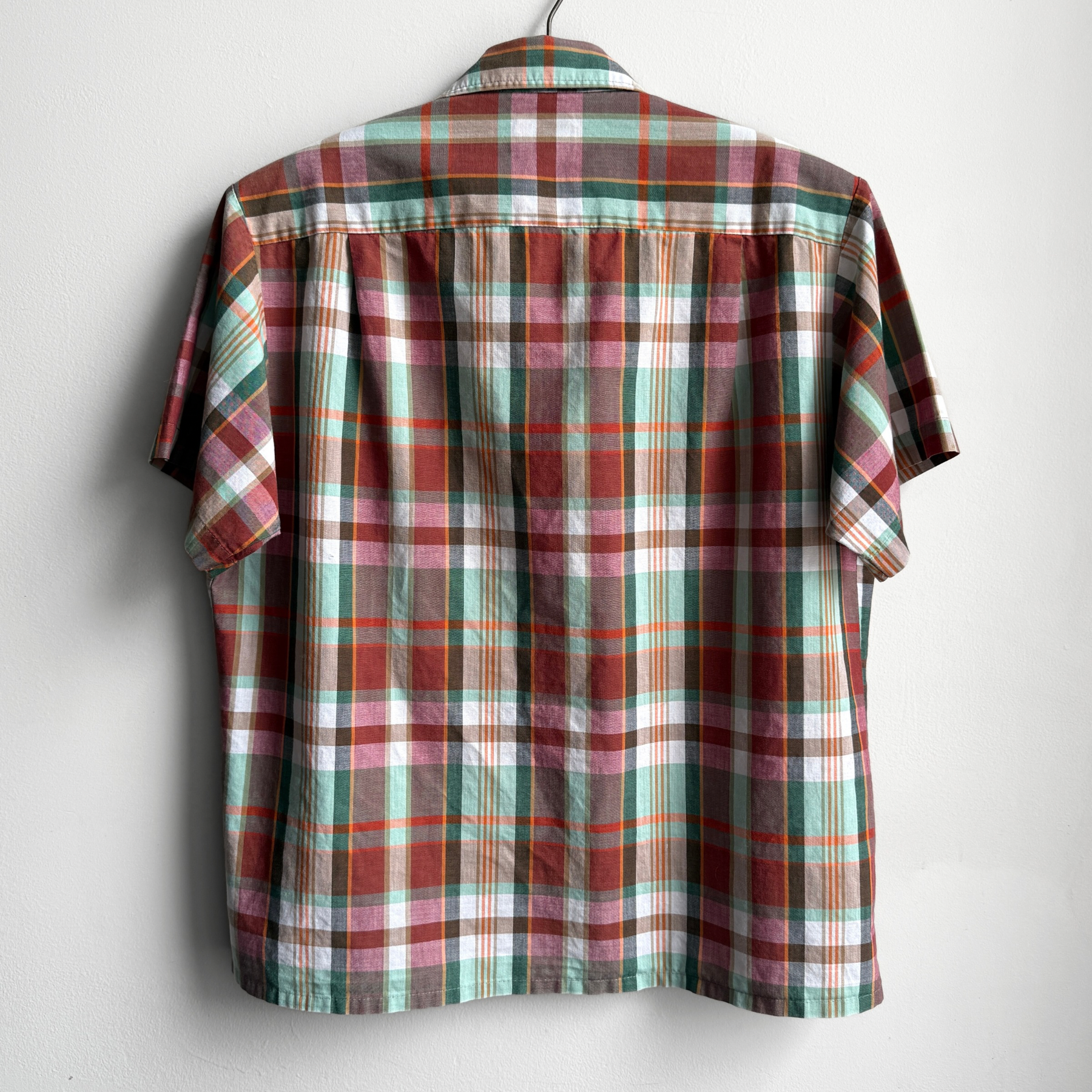 1960s Burgundy Red Plaid Short Sleeve Shirt  - Shop ThreadCount Vintage Co.