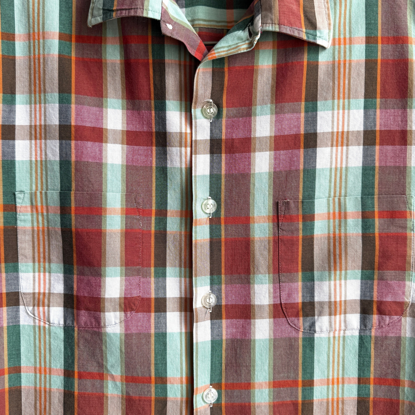 1960s Burgundy Red Plaid Short Sleeve Shirt  - Shop ThreadCount Vintage Co.