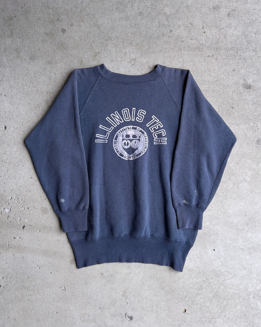 Vintage 1960s Illinois Tech Blue Flock Print Crewneck Sweatshirt  - Shop ThreadCount Vintage Co.
