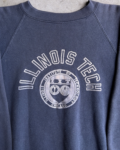 Vintage 1960s Illinois Tech Blue Flock Print Crewneck Sweatshirt  - Shop ThreadCount Vintage Co.