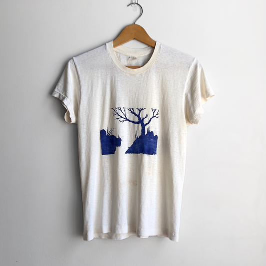 Vintage 1960s Hand Printed Cliffside Tree Graphic Tee  - Shop ThreadCount Vintage Co.