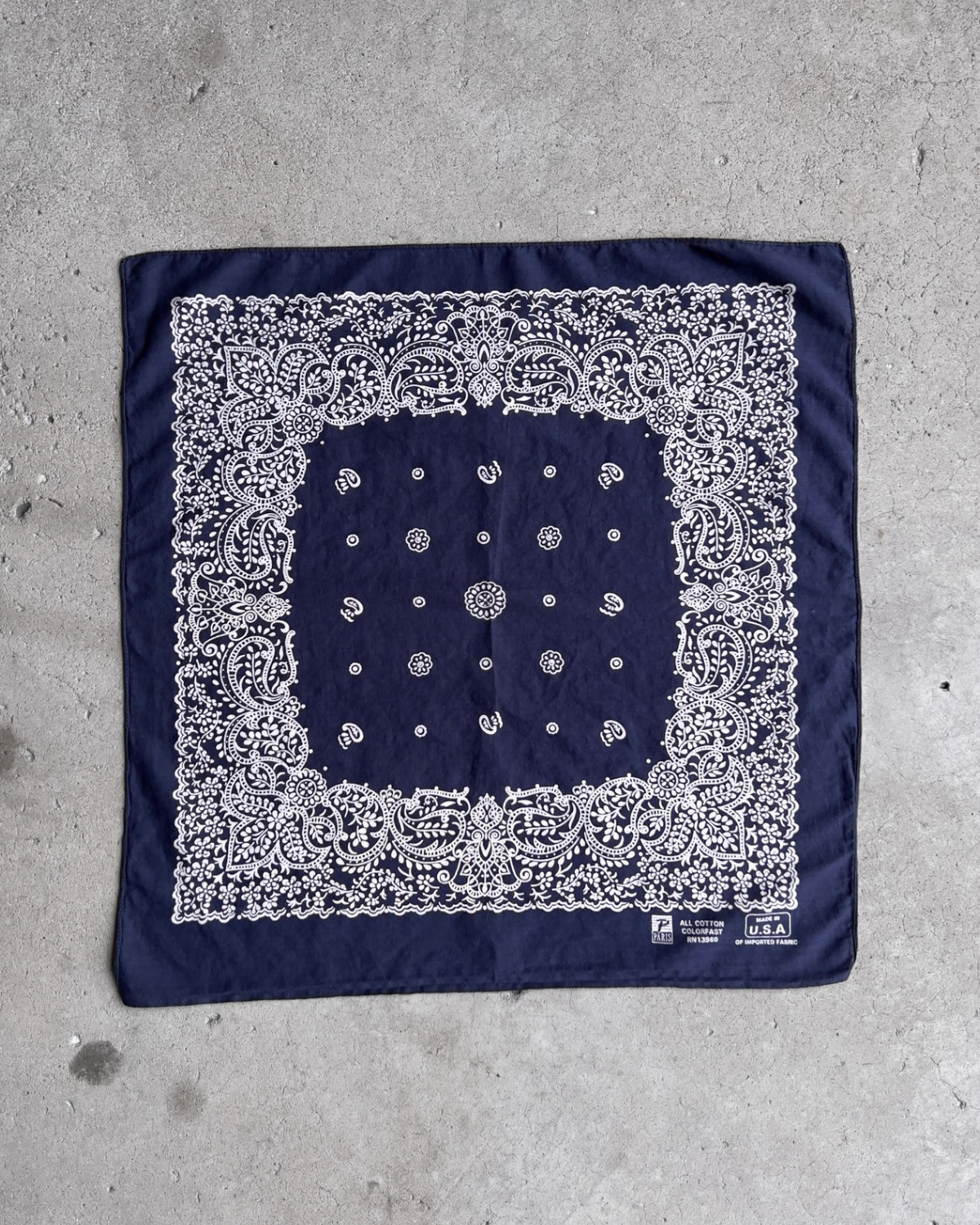 Vintage 1980s Navy Blue Paisley Print Cotton Bandana  - Shop ThreadCount Vintage Co.