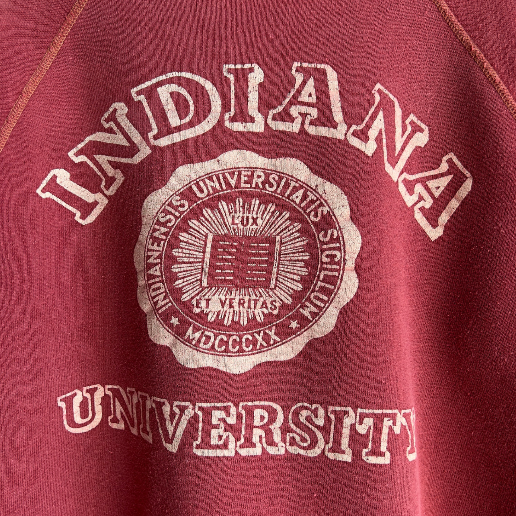 Vintage 1960s Indiana University Faded Red Cotton Raglan Sweatshirt  - Shop ThreadCount Vintage Co.