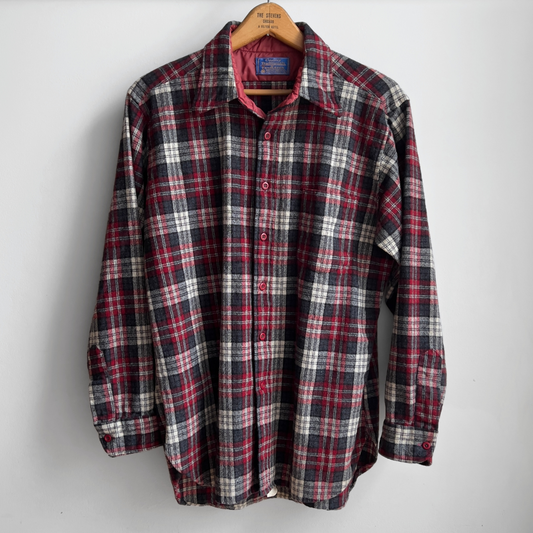 Vintage 1980s Red & Black Wool Plaid Flannel Shirt  - Shop ThreadCount Vintage Co.