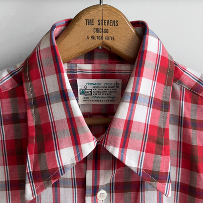 1970s Red & White Plaid Permanent Press Shirt