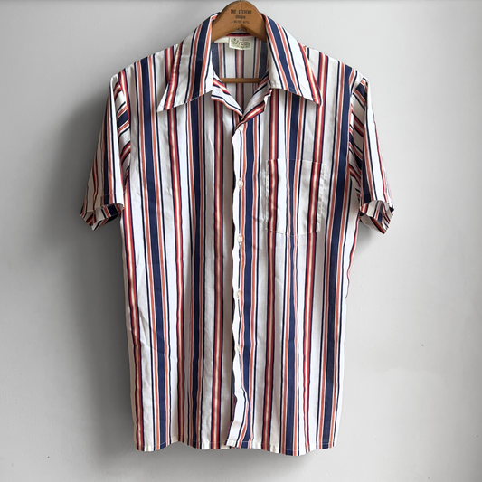 Vintage 1970s Blue & Red Striped Short Sleeve Shirt  - Shop ThreadCount Vintage Co.