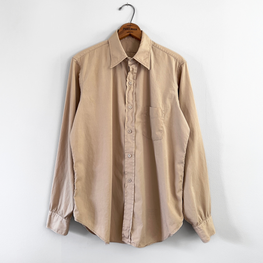 Vintage 1950s Military Tan Cotton Poplin Dress Shirt  - Shop ThreadCount Vintage Co.