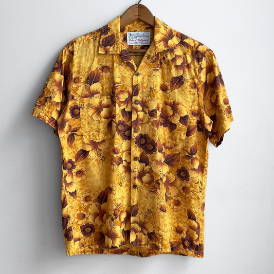 Vintage 1950s Waikiki Wear Floral Yellow Sanforized Hawaiian Shirt  - Shop ThreadCount Vintage Co.