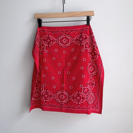 Vintage 1960s Red Paisley Geometric Print Cotton Bandana  - Shop ThreadCount Vintage Co.