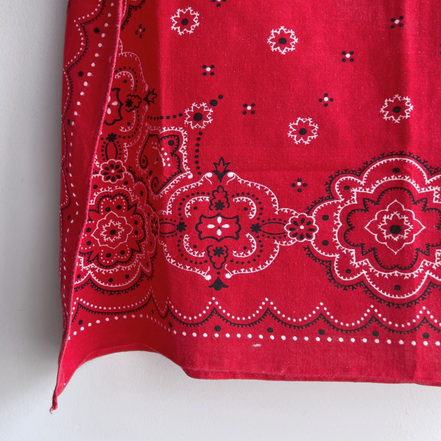 Vintage 1960s Red Paisley Geometric Print Cotton Bandana  - Shop ThreadCount Vintage Co.