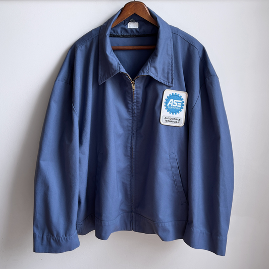 Vintage 1980s Steel Blue Auto Technician Work Jacket  - Shop ThreadCount Vintage Co.