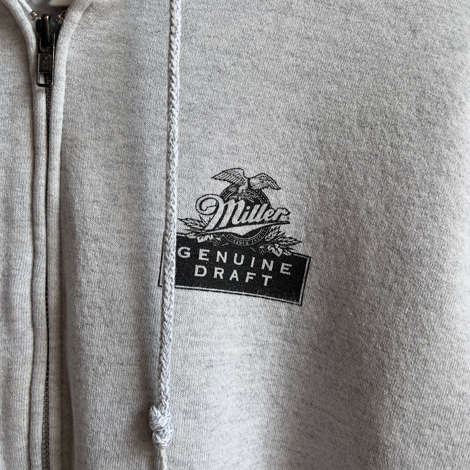 Vintage 1990s Miller Genuine Draft Gray Zip-Up Hoodie  - Shop ThreadCount Vintage Co.