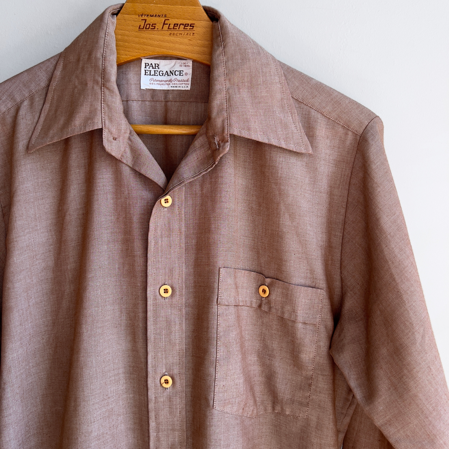 Vintage 1970s Sandy Brown Permanent Press Button Up Shirt  - Shop ThreadCount Vintage Co.