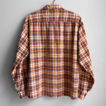 1970s Orange & Burgundy Plaid Flannel Shirt
