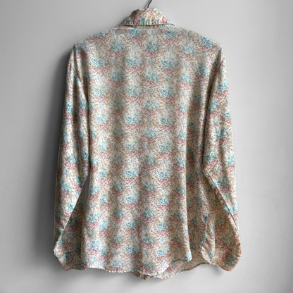 1970s Floral Cherub Print Dress Shirt